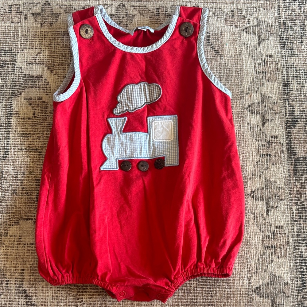 Red Baby Romper with Train Design